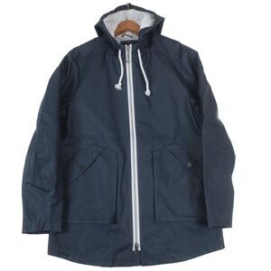 Noize Leo‎ Raincoat Mens Medium Navy Full Zip Hooded Polyvinyl Rain Jacket
